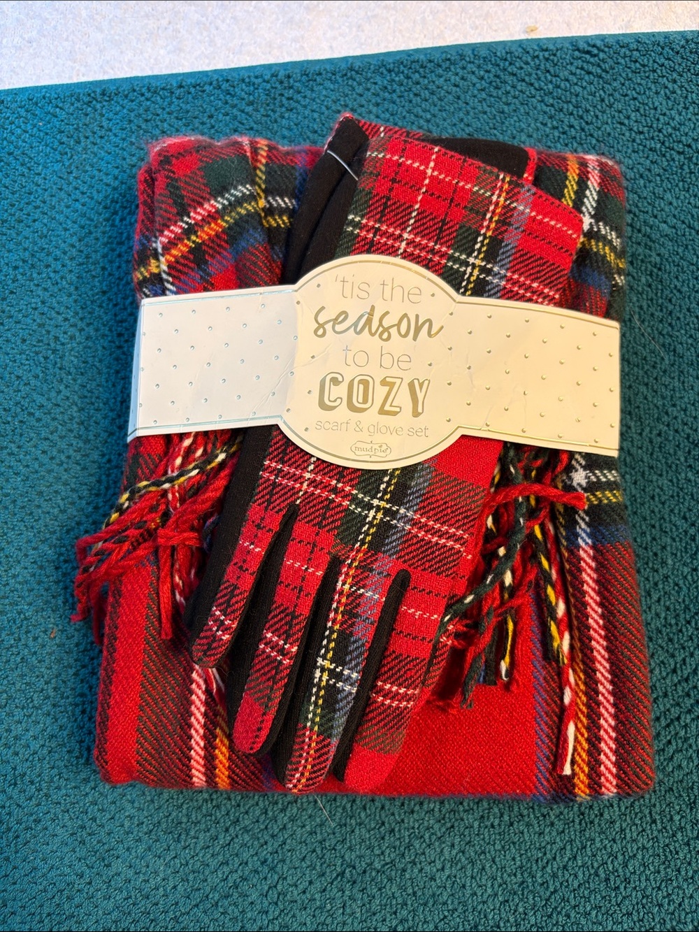 Mudpie Touchscreen Gloves and Scarf Set- Christmas Plaid